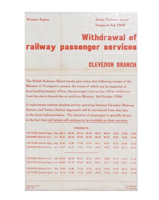 Lot 304 - British Railways Western Region (Clevedon Branch) station information poster