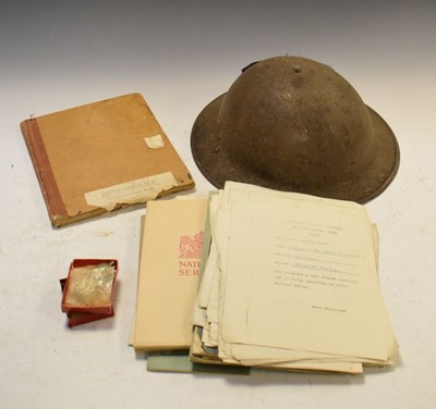 Lot 310 - A.R.P. steel helmet, together with three Warden sleeves and ephemera