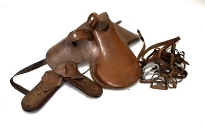 Lot 296 - Army and Navy leather side saddle with side panier and accessories