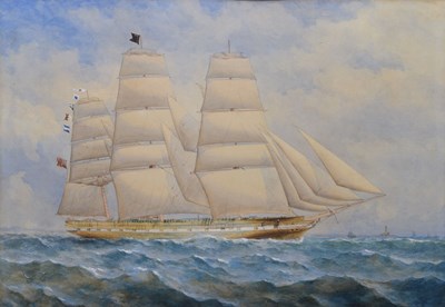 Lot 321 - Late 19th century English School watercolour marine study of a three-masted ship