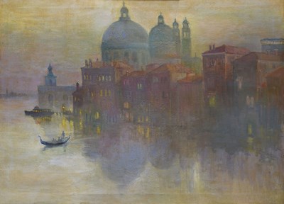 Lot 364 - Kenneth (Ken) Leech, (1910-1995) - Oil on canvas - 'Venice, Misty Winter's Evening'