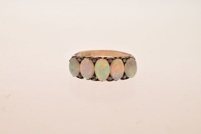 Lot 18 - 19th century opal and diamond five stone 18ct yellow gold ring