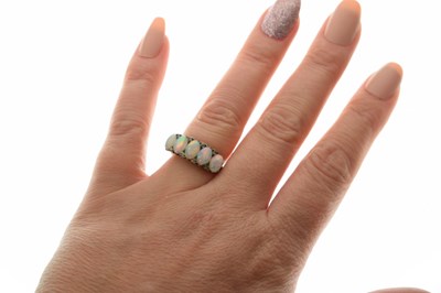 Lot 18 - 19th century opal and diamond five stone 18ct yellow gold ring