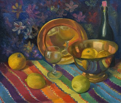 Lot 362 - Kenneth (Ken) Leech, (1910-1995) - Oil on plyboard - 'The Striped Table-Cloth'