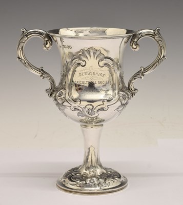 Lot 114 - Victorian silver trophy cup with twin-scroll handles