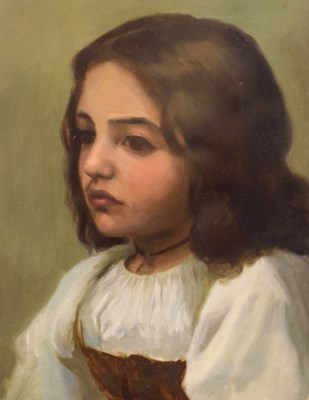Lot 575 - Continental School - Portrait of a young girl - Oil on canvas laid down