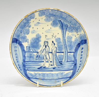 Lot 212 - Late 17th century delftware dish - 'P' & 'PS'