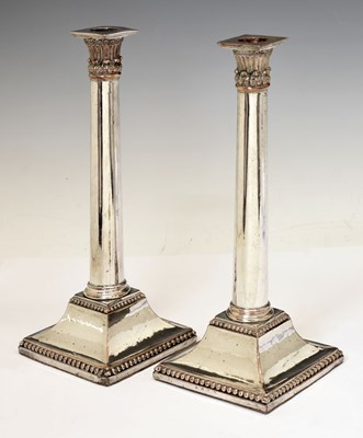 Lot 162 - Pair of 18th century old Sheffield plate candlesticks of column form