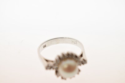 Lot 9 - Cultured pearl and diamond 14ct white gold dress ring