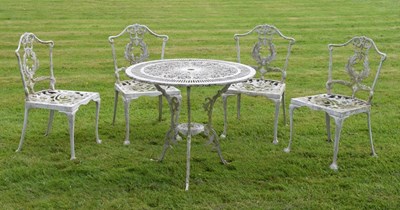 Lot 685 - White-painted patio set - table and four chairs