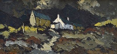 Lot 353 - Charles Wyatt Warren (Welsh, 1908-1993) - Oil on board - Landscape with cottages