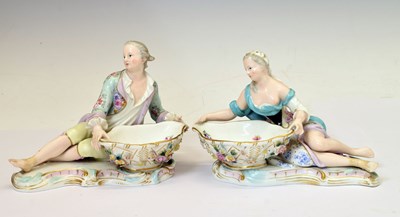 Lot 236 - Pair of Meissen porcelain figural sweetmeat dishes