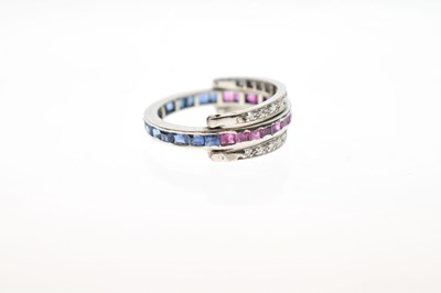 Lot 14 - Art Deco Day and Night ruby, sapphire and diamond ring