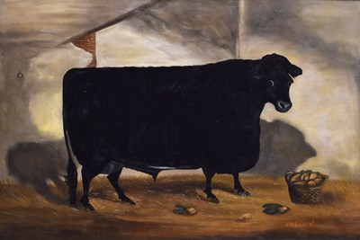 Lot 313 - John Vine of Colchester, (Foot painter, 1809-1867) - Oil on canvas - Bull in a stable