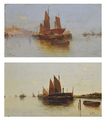 Lot 337 - Henri Fabre (French, 1880-1950) - Pair of oils on board - Boats at harbour