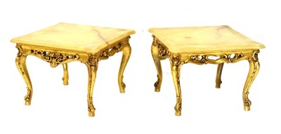 Lot 773 - Pair of square onyx topped tables