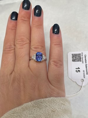 Lot 15 - Tanzanite and diamond 18ct white gold ring