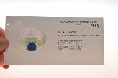 Lot 53 - 18ct white gold, AAA tanzanite and diamond ring