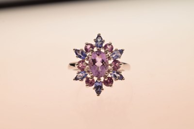 Lot 66 - Purple and pink multi-stone cluster 9ct white gold ring