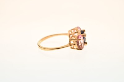 Lot 67 - Three-stone sapphire and diamond 9ct gold dress ring