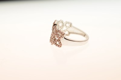 Lot 22 - 9ct white gold pink and white diamond heart motif dress ring