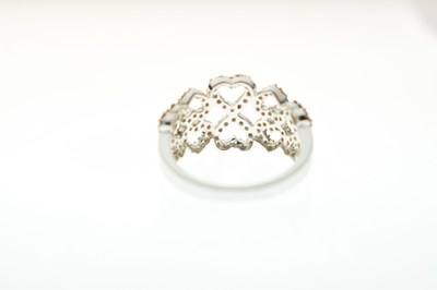 Lot 22 - 9ct white gold pink and white diamond heart motif dress ring