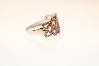 Lot 22 - 9ct white gold pink and white diamond heart motif dress ring