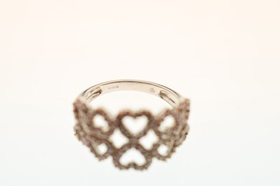 Lot 22 - 9ct white gold pink and white diamond heart motif dress ring