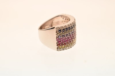 Lot 28 - Fancy coloured sapphire and diamond multi-stone 18ct white gold ring