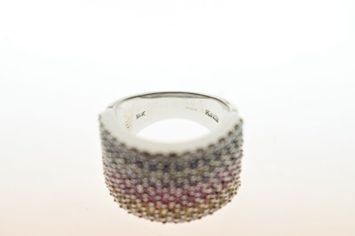 Lot 28 - Fancy coloured sapphire and diamond multi-stone 18ct white gold ring