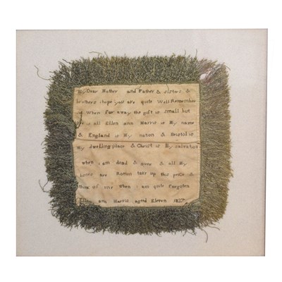 Lot 596 - Bristol Interest - William IV small needlework sampler by Ellen Ann Harris