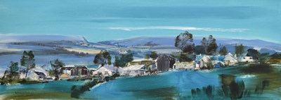 Lot 373 - Michael David Barnfather (b.1934) - Oil on board - Rural landscape with buildings