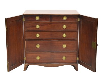 Lot 523 - George III inlaid mahogany side cabinet or enclosed chest of drawers