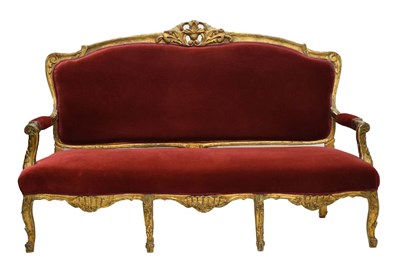 Lot 485 - Louis XV-style giltwood canape or settee