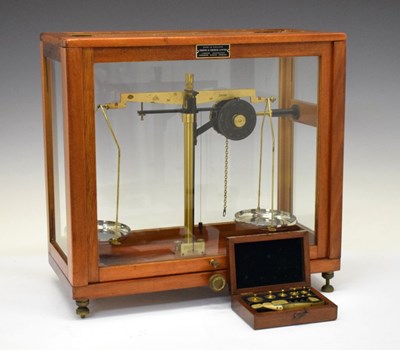 Lot 659 - Cased balance scales, and Dunscombe weight
