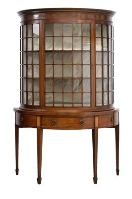 Lot 460 - Edwardian inlaid mahogany demi-lune cabinet on earlier demi-lune stand