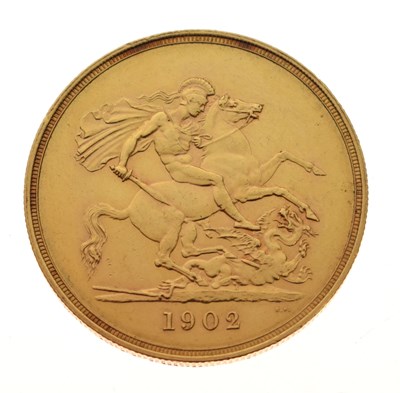 Lot 89 - Edward VII five pound gold coin (Quintuple sovereign), 1902