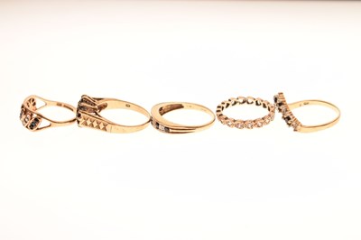 Lot 91 - Five various 9ct gold gem-set dress rings