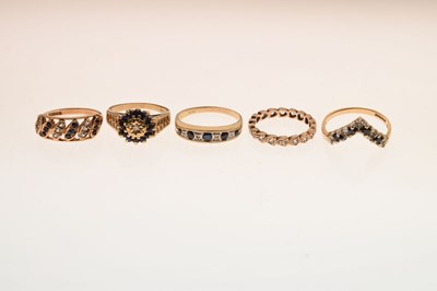 Lot 91 - Five various 9ct gold gem-set dress rings