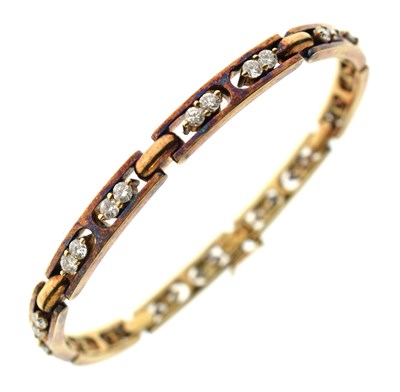 Lot 52 - Diamond 14ct yellow gold panel bracelet
