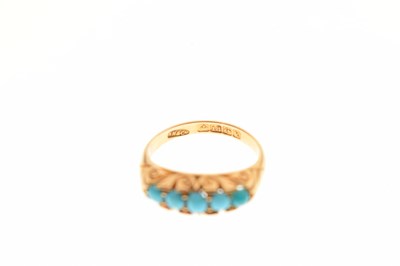 Lot 19 - Edwardian turquoise five stone 18ct yellow gold ring