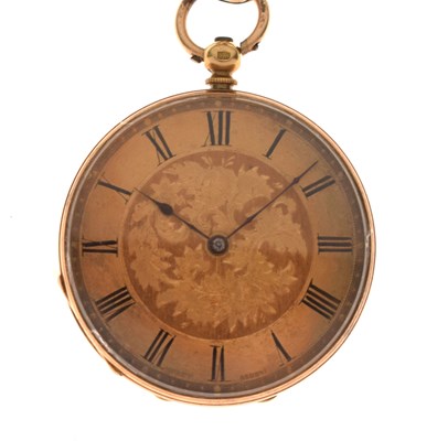 Lot 234 - Early 20th century Swiss yellow metal (18K) open face fob watch