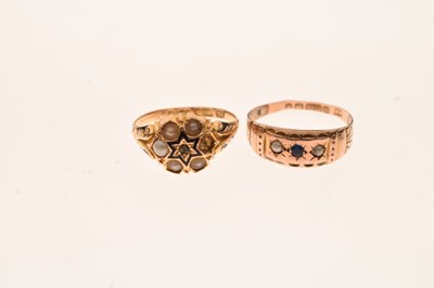 Lot 86 - Victorian seed pearl and rose cut diamond 15ct gold mourning ring