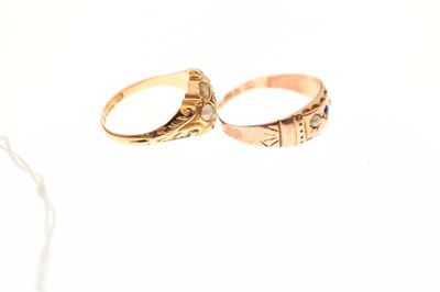 Lot 86 - Victorian seed pearl and rose cut diamond 15ct gold mourning ring