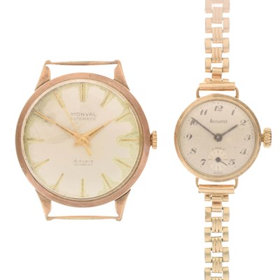 Lot 230 - Monval - Gentleman's vintage 9ct gold cased watch head