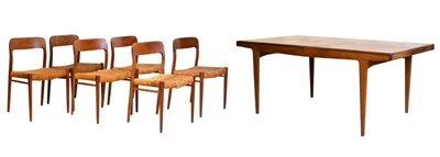 Lot 553 - Six  J L Moller Chairs, together with teak table