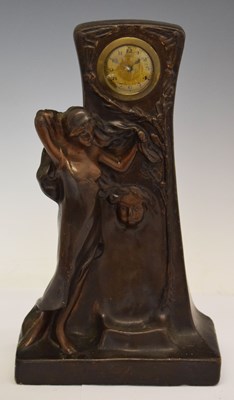Lot 418 - Art Nouveau-style bronze effect plaster mantel clock