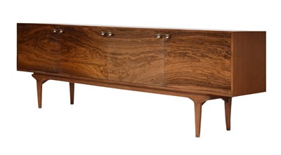 Lot 414 - Maple & Co - 1960s teak and rosewood-veneered sideboard