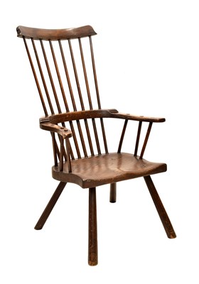 Lot 477 - Good late 18th century elm, ash and fruitwood primitive stick-back Windsor chair