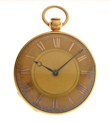 Lot 81 - George III 18ct gold open-face pocket watch, Des Granges, Late Recordon